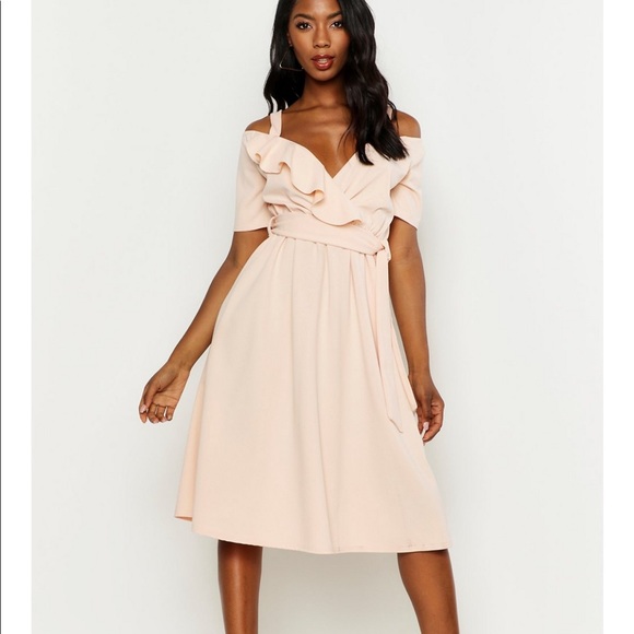 Boohoo | Dresses | Cold Shoulder Ruffle Belted Midi Dress | Poshmark